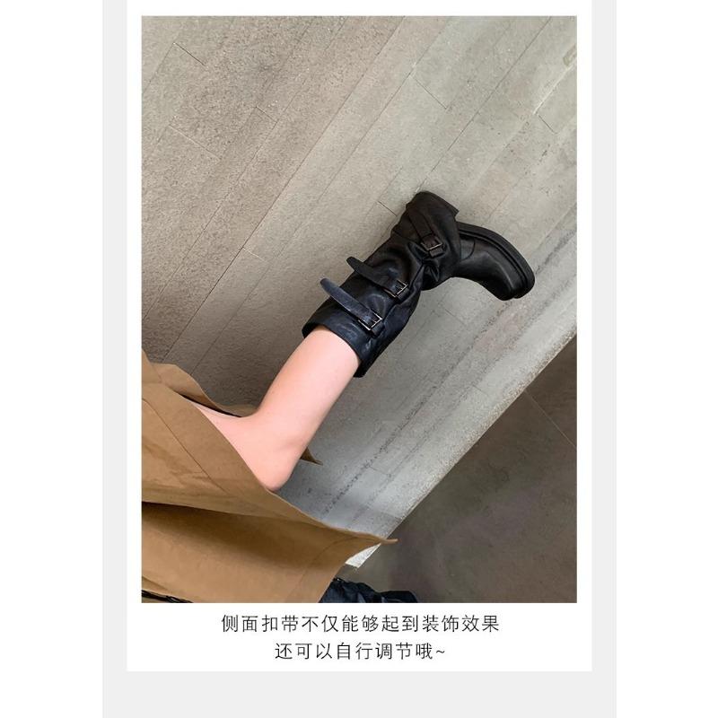 

Кожаные ретро ботильоны на толстой подошве женские весенне-осенние новые маленькие средней высоты плиссированные тонкие ботинки 40