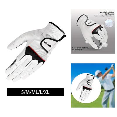 Left Hand Golf Glove for Men with Finger Ventilation Holes Leather Glove Sports Glove for Golf Putting Hiking Outdoor Cycling
