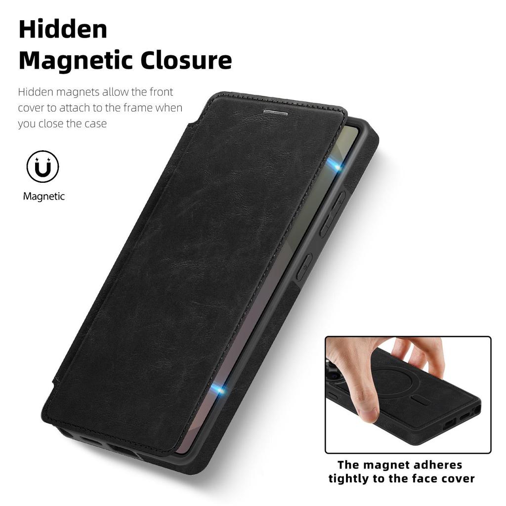 Skórzane etui z klapką Samsung S25EDGE/S24Plus z magnetycznym slotem na karty - Galwanizowane etui biznesowe