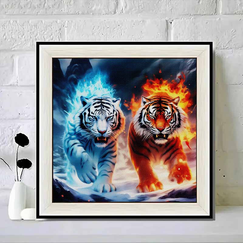 

Нове надходження 5D DIY повний круг алмазна вишивка «Лід і полум я тигр» вишивка хрестиком домашній декор подарунок 20x20cm