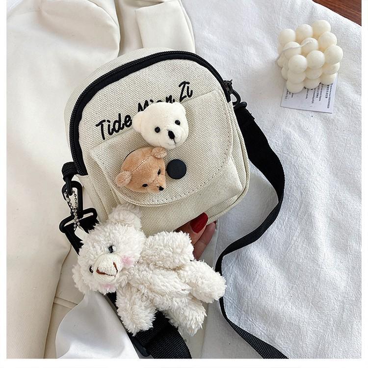Cute soft girl vintage girl messenger bag simple retro student canvas small bag mobile phone bag