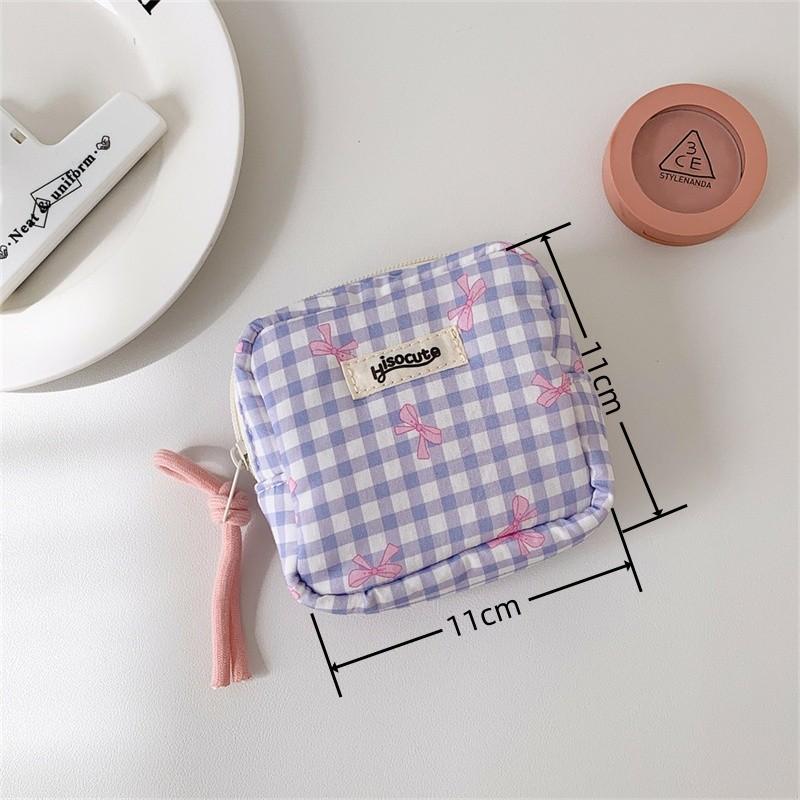 Koreanische Version Kleine Gitter Make-Up Tasche Einfache Quadratische Bluetooth Kopfhörer Tasche Mund Roten Umschlag Mädchen Kosmetik Zusammenfassung Lagerung Tasche