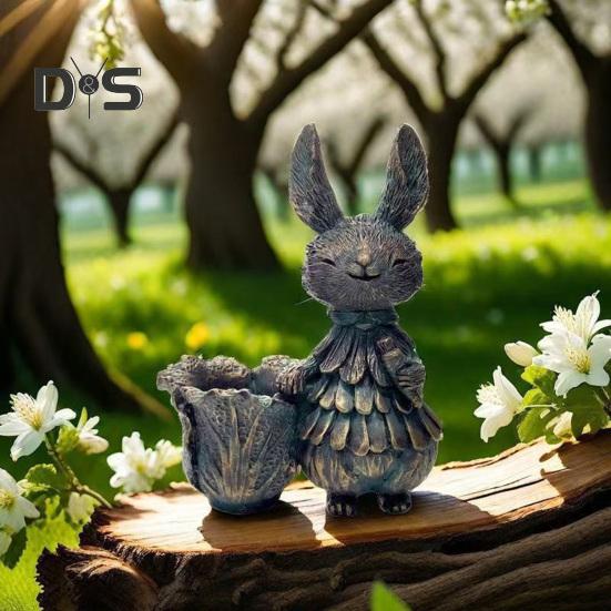 Easter Bunny Figurine Resin Cartoon Rabbit Statue Animal Sculpture Home Office Indoor Outdoor Garden Decoration Ornament