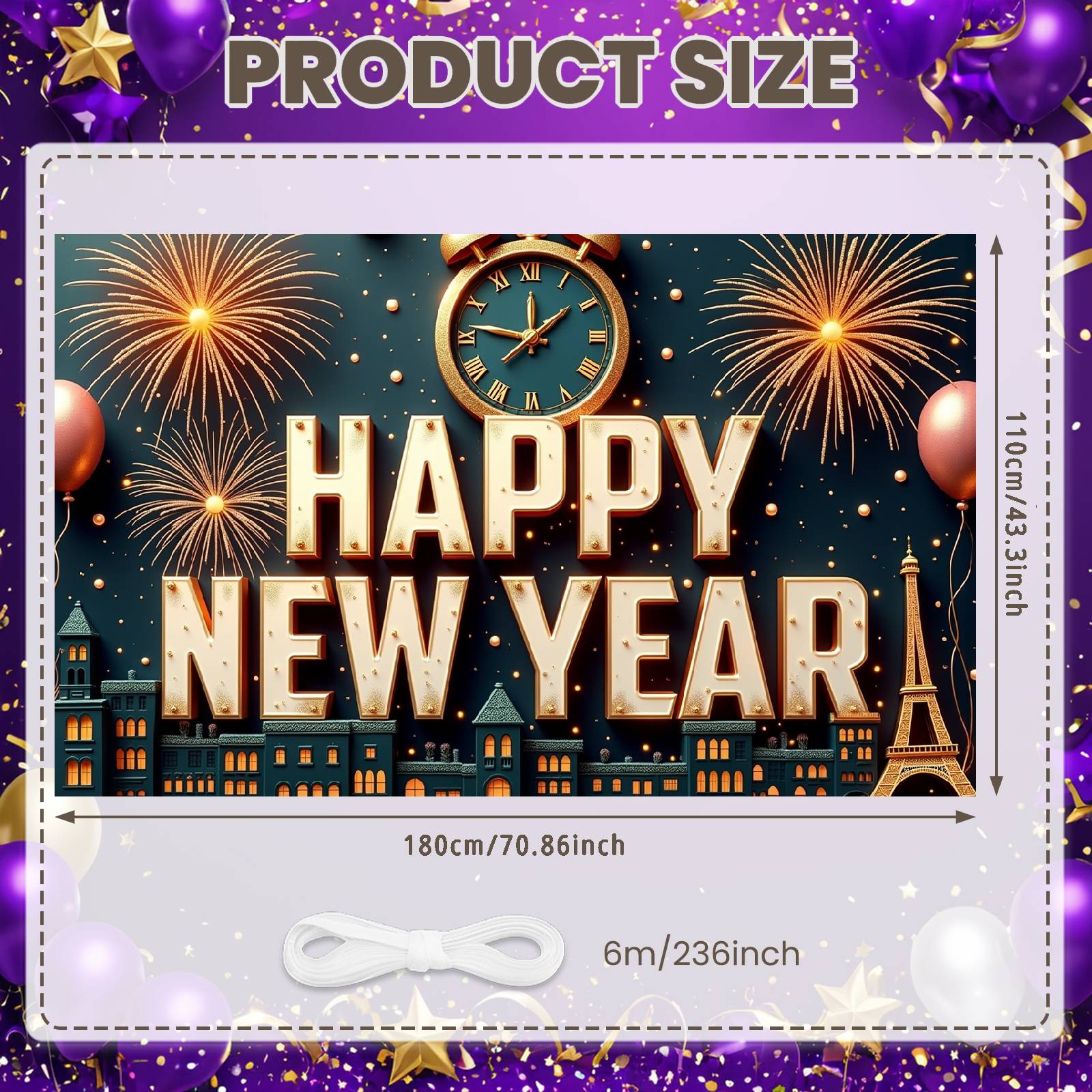 Happy New Year Banner Decorative Elements New Year Decor Event Banner Dark Blue Background Party Backdrop For Festival Public