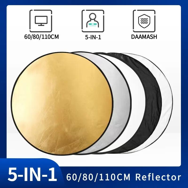 5-in-1 Portable Collapsible Reflector, 110cm Round Photography Light Diffuser With Multi-color Surfaces For Outdoor Studio Photo Shoot 110 cm