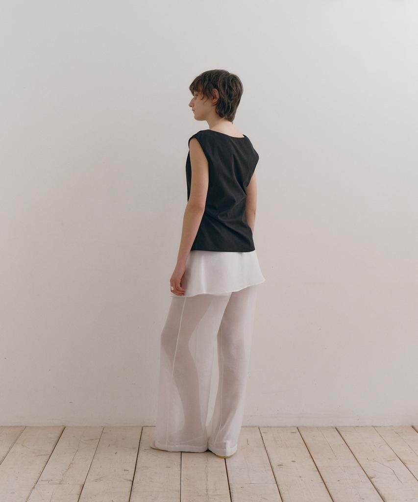 Loutaideu Sheer Layered Skirt Pants [White]