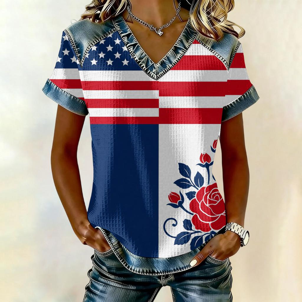 Women's Fashion Casual Independence Day Print Top