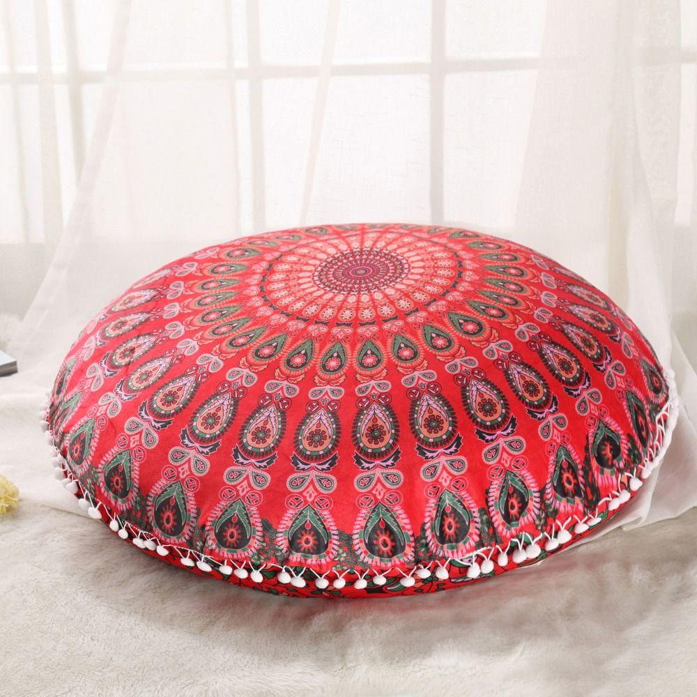 Böhmische Bodenkissenbezug Boho Bedruckter Kissenbezug Mandala Runder Kissenbezug Runder Kissen