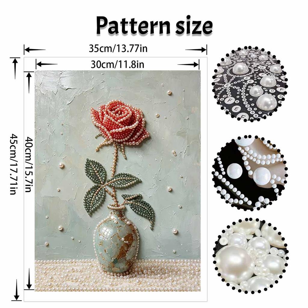 DIY rahmenloses Perlenmalerei-Set Rote Rose in Vase Design 3D glänzende Perlenkunst Leinwand Entspannendes Basteln für moderne Heimwanddekoration Kunstgeschenk