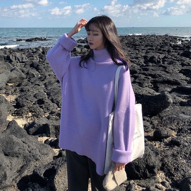 Rollkragen Kragen Pullover Frauen Frühling Herbst Feste Strick Pullover Übergröße Grundlegendes Schwarz Blau Weiß Jumper pull femme