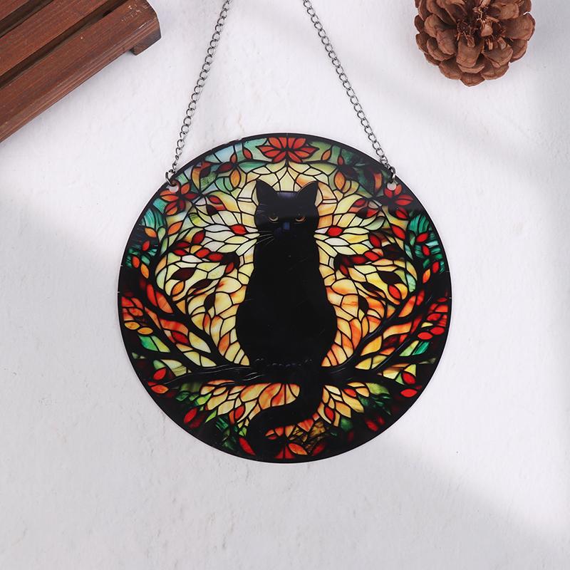 Moonlight Black Cat Pattern Dyed Window Hanging Decoration/Light Catching Cat Shadow Window Decoration/Sun Cat Small Curtain Exc