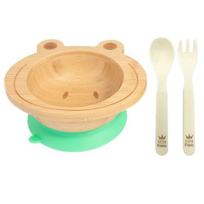 Little Fran Frog Baby Food Bamboo Suction Ball + Corn Spoon + Fork Set, Green, Suction Ball + Spoon + Fork, Popular Korean Parenting Items