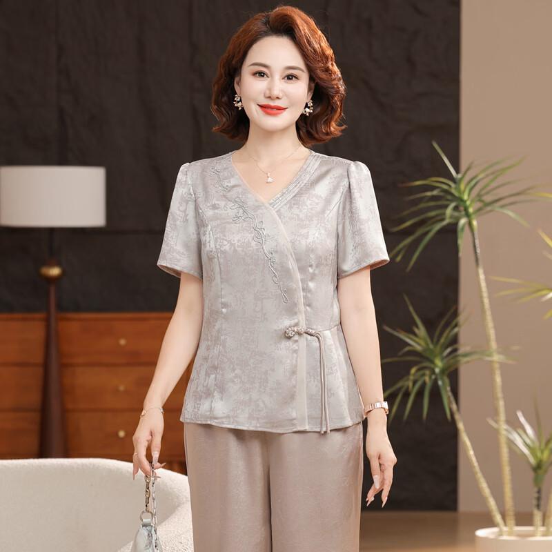 Elegant Chinese Style Two-Piece Top Set for Middle-Aged Women