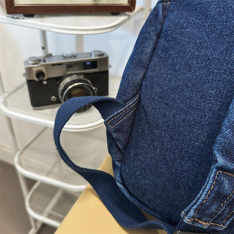 Denim Backpack Student Schoolbag Solid Color Backpack