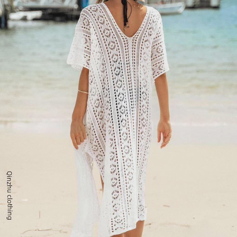 New Woven Beach Cover-Up Skirt with Side Slits - Sexy, Transparent Bikini Sun Protection