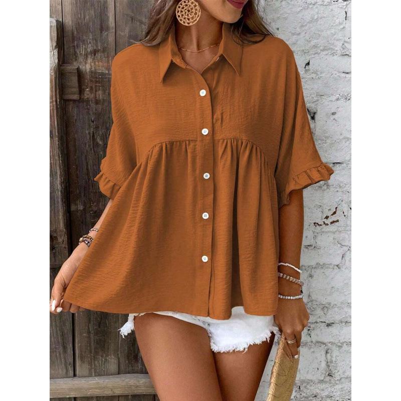 

R 83398 Plus-Size Short Sleeve Puffy Dress Medium коричневый