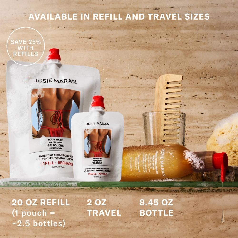 Josie Maran Golden Hour Hydrating + Cleansing Argan Refillable Body Wash 8.45 Oz 250 Ml