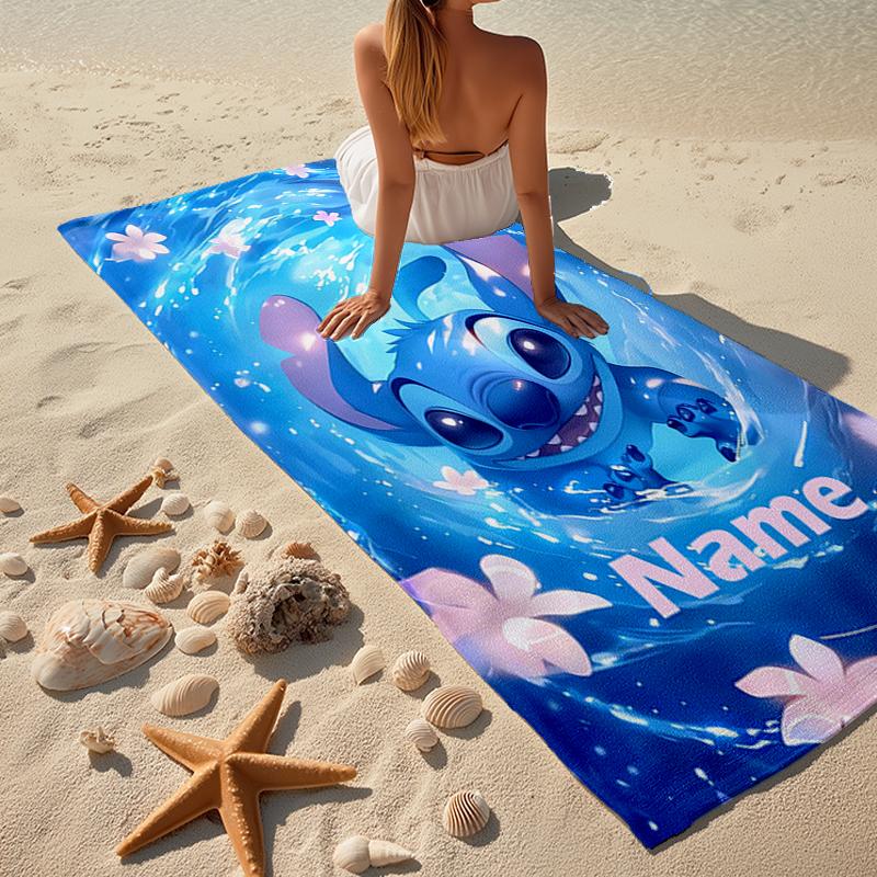 Custom Name Ultra-Soft Beach Towel with Stitch Theme,Ideal for Pool - Camping, Diving - Perfect Travel Essential, Vibrant Beach Towel.