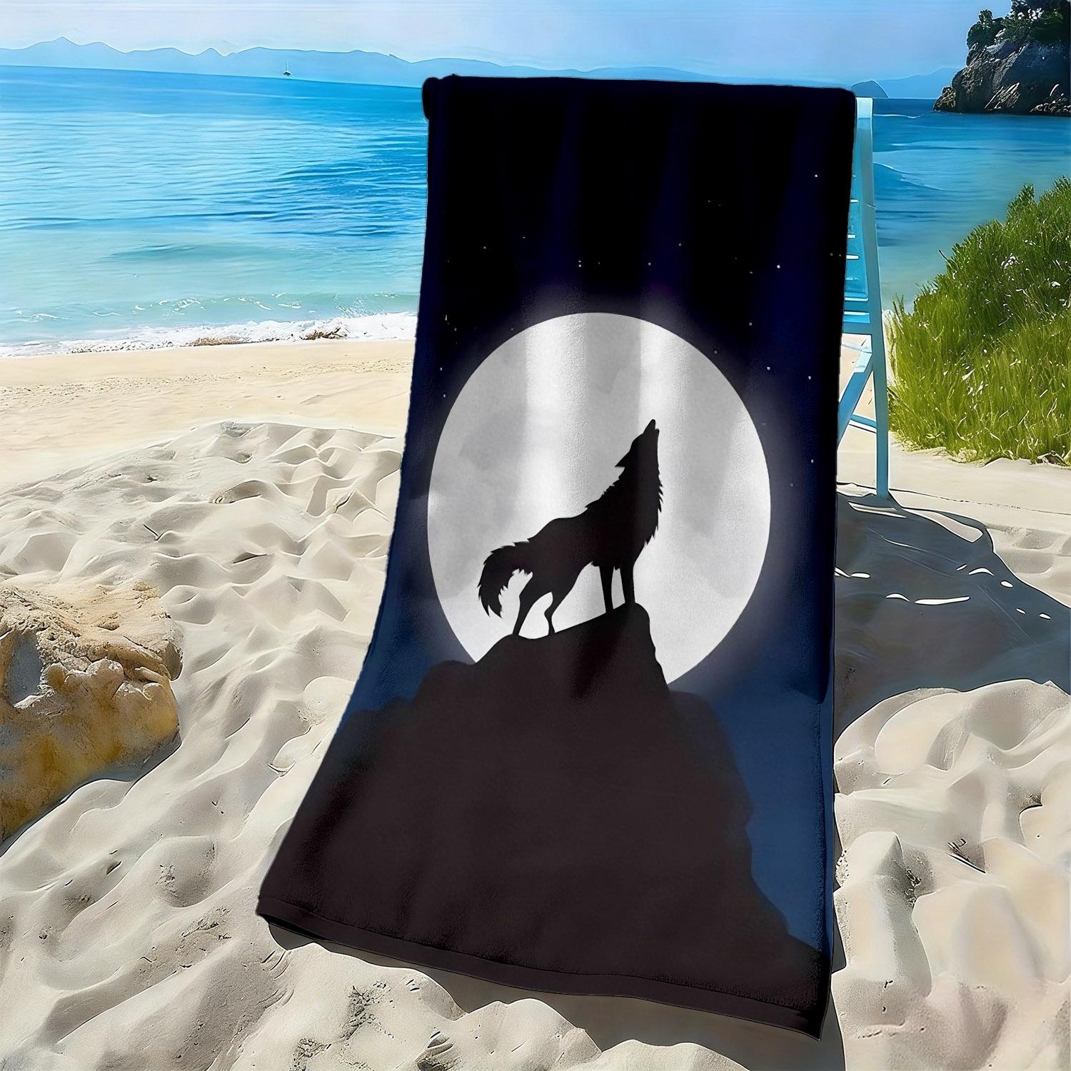

Wolf s Howl Pattern on a Moonlit Night polyester microfiber beach towel is highly absorbent, suitable swimming and beach outings W40*H60(CM)
