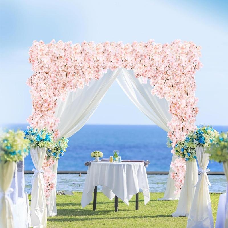 1-10PCS 180cm Artificial Cherry Blossom Garland Fake Flower Vine Wall Hanging Decor Wedding Party Backdrop Home Garden Decor