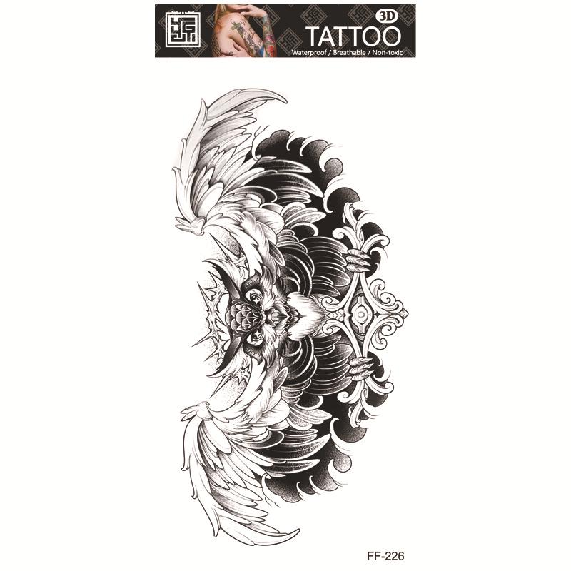 Adesivi per tatuaggi impermeabili Yuanhua - Totem con testa di lupo e disegni di testo arabo