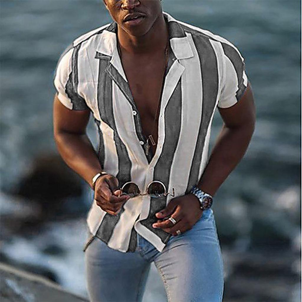 Mens Fashion Ethnic Short Sleeve Casual Printing Hawaiian Shirt Blouse T-shirt