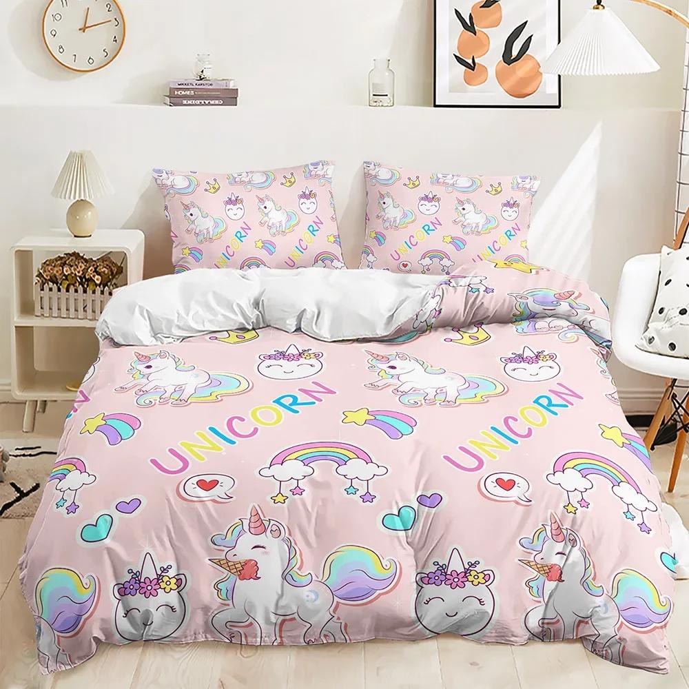 Cute Sheep Duvet Cover Set Twin King Cartoon Animal Bedding Set Polyester Rainbow Moon Comforter Cover For Kids Girl Kawaii Room