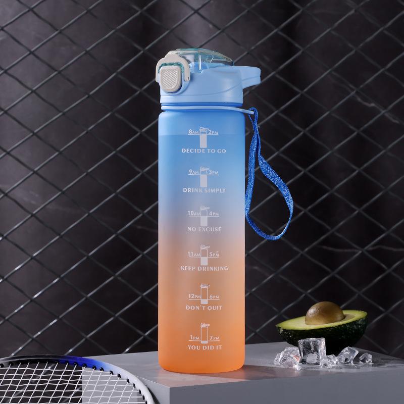 Water bottle1L large-capacity straw cup one-click elastic cover plastic cup female and male students matte gradual change Yueku sports water cup