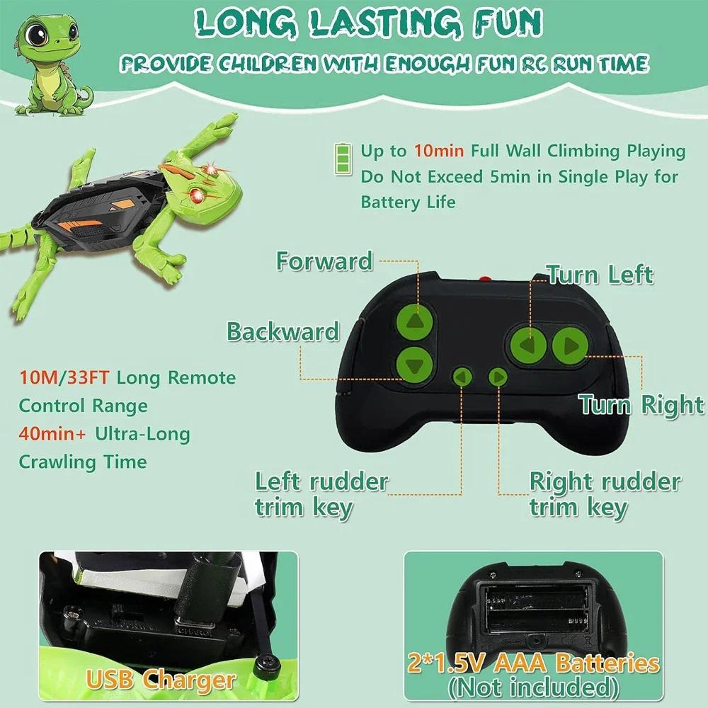 Electric Bionic Wall Climbing Gecko Toy for Kids Rechargeable Remote Control Lizard with LED Eyes Dual Mode for Floor Wall Gift