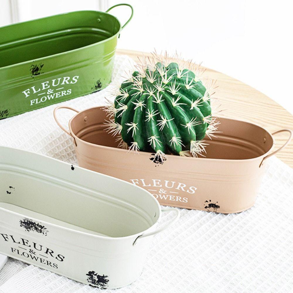 Iron Rustic Flowerpot with Handle Flower Holder Vintage Flower Pot