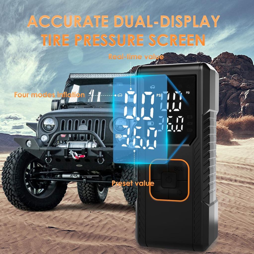 Portable Tire Inflator 150PSI Cordless Air Pump 12V DC with Gauge, Auto Shut-Off, LED Light for Car, Motorcycle, Bike