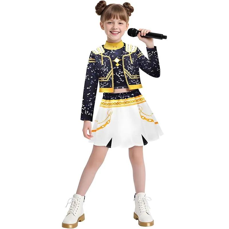 3Pcs Halloween Girls Costumes Rumi Pop Singers Clothes Demon Hunters Zoey Mira Tops Skirt Dance Outfits Set Matching Outfits
