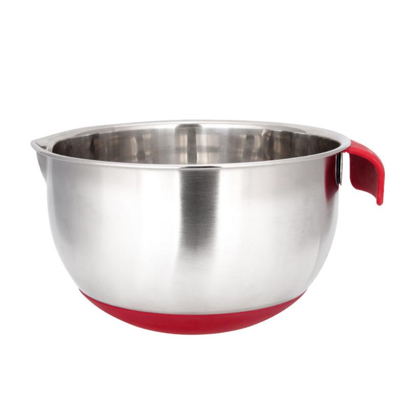Food Grade Stainless Steel Mixing Bowl Salad Bowl Egg Beating Pan 8 inch красный