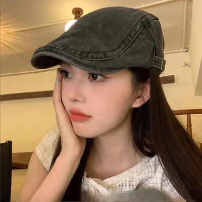 Men's Vintage Washed Denim Newsboy Cap Adjustable Flat Ivy Cabbie Beret Hat for Driving Golf Daily Wear