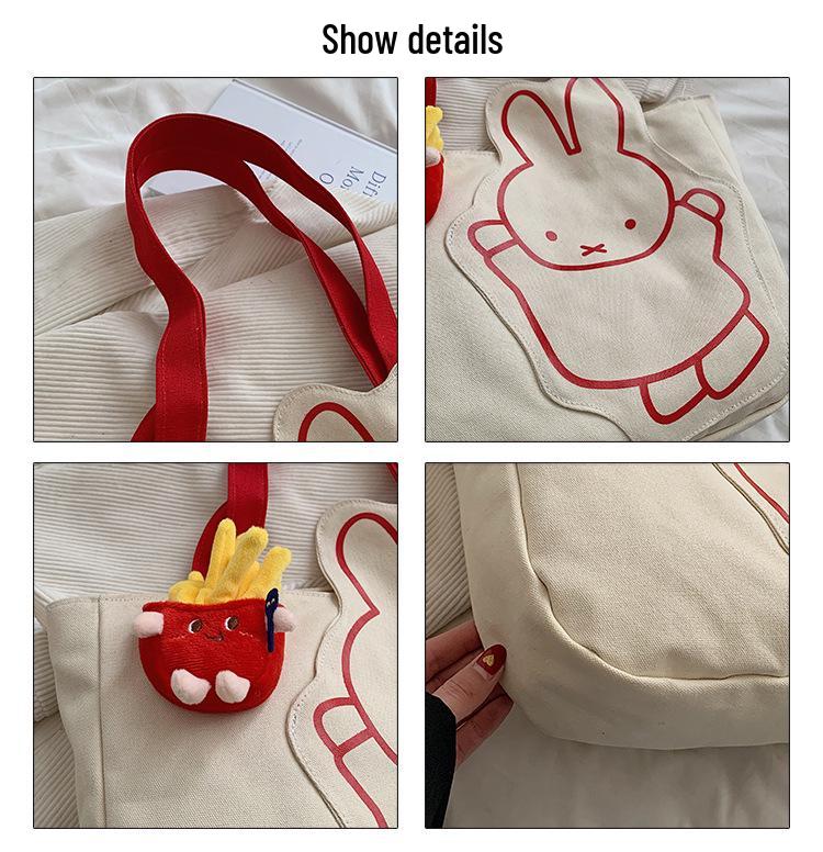 Charming Rabbit Canvas Tote: Large Capacity, Fresh Design, Women's Shoulder Bag 2025