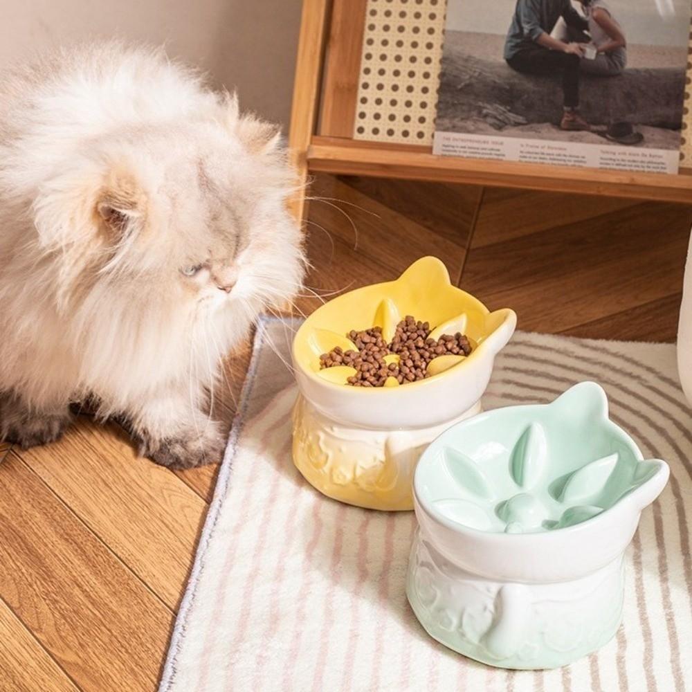 

Anti Tipping Cat Slow Food Bowl Ceramic Cat High Foot Bowl Pet Feeder Bowl For Kitten Puppy Bunny розовый