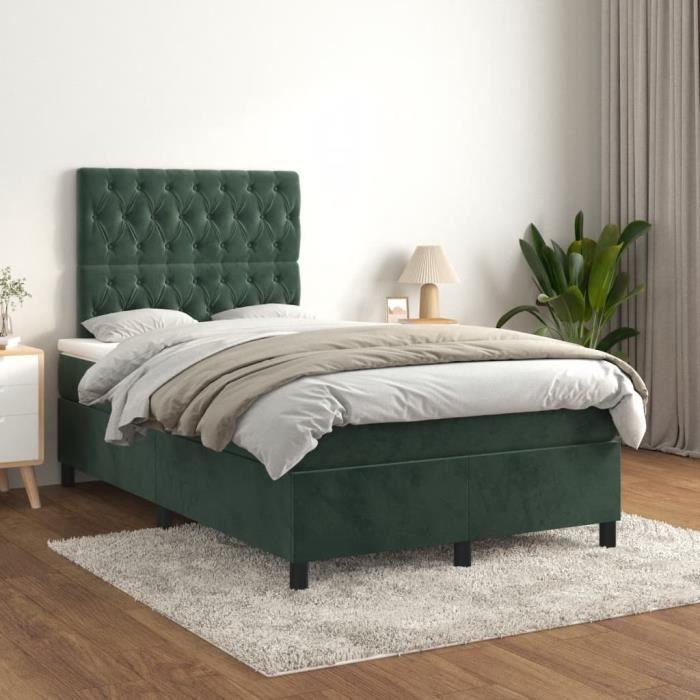 3143196 vidaXL Lit à sommier tapissier et matelas Vert foncé 120x200cm Velours
