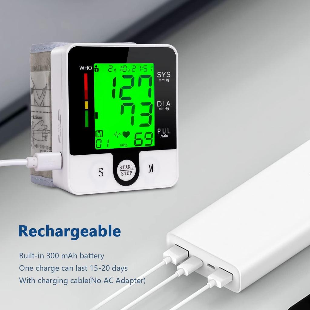Wrist Blood Pressure Monitor for Home Use Digital Automatic Talking Wrist Blood Pressure Cuff, Rechargeable Blood Pressure Machine Adjustable Bp Cuff