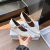 Fashion Spring New Slope Heel Shoes for Women Square Head Shallow Mouth Metal Chain Soft Sole Anti-slip Wear-resistant Single Shoes