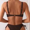 New sexy solid color bikini swimsuit fashion striped pleated triangle swimsuit split swimsuit women