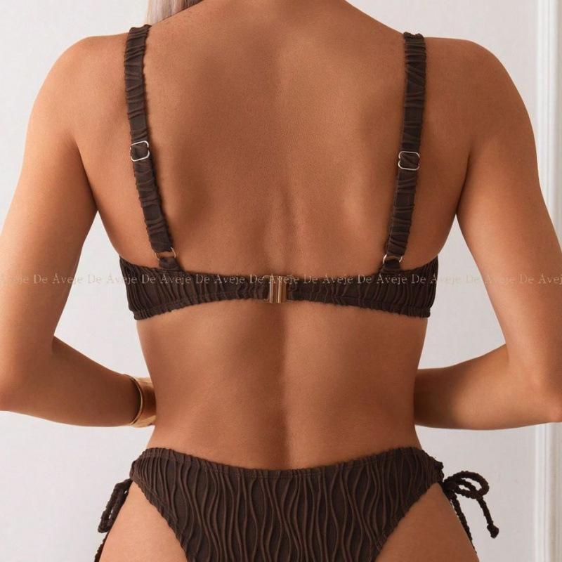 New sexy solid color bikini swimsuit fashion striped pleated triangle swimsuit split swimsuit women