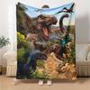 Jungle Dinosaur World Multiple Dinosaurs Scene Print Flannel Blanket Soft Warm Throw Blanket for Sofa Bed Living Room