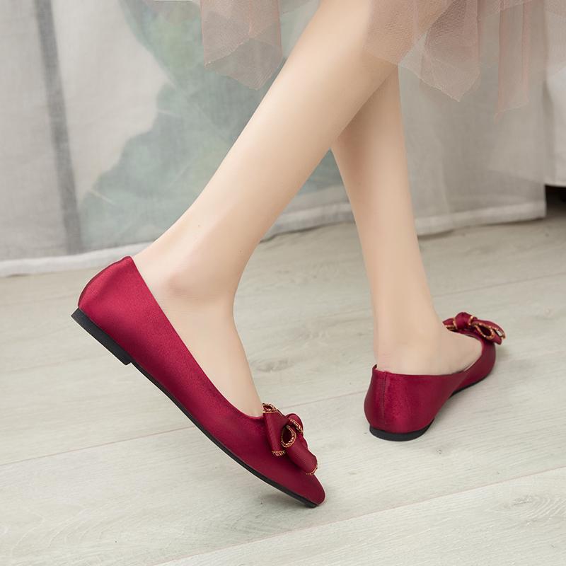 Fashion Bow-Knot Shoes Woman 2024 Shallow Mouth Casual Female Sneakers Flats Pointed Toe Butterfly New Wedding Dress Fabric Rubber