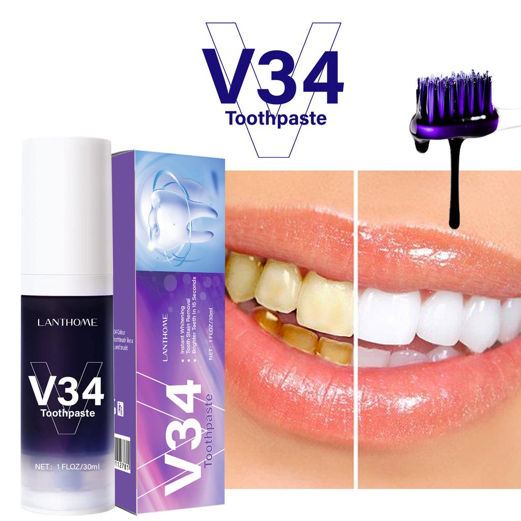 V34 Toothpaste 30ml for Teeth Whitening, Remove Smoke Stains, Fresh Breath, Stain Removal, Whitening Toothpaste