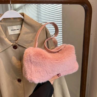 Winter Samt Reißverschluss Einfarbig Produkt Handtasche Einfache Modische Schultertasche Weiche Vielseitige Beliebte Einkaufstasche