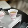 Pink Hand-Painted Lotus Ceramic Tea Cup - Flared Rim Zen Tea Bowl for Kung Fu Ceremony, Floral Design High-Stem Sipping Cup