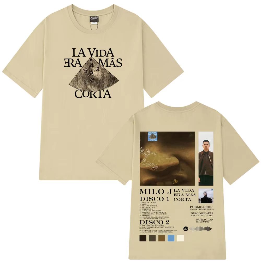 Rapper Milo J La Vida Era Mas Corta Album T Shirt Men Women Hip Hop T-shirt Cotton Casual Short Sleeve Male T-shirt