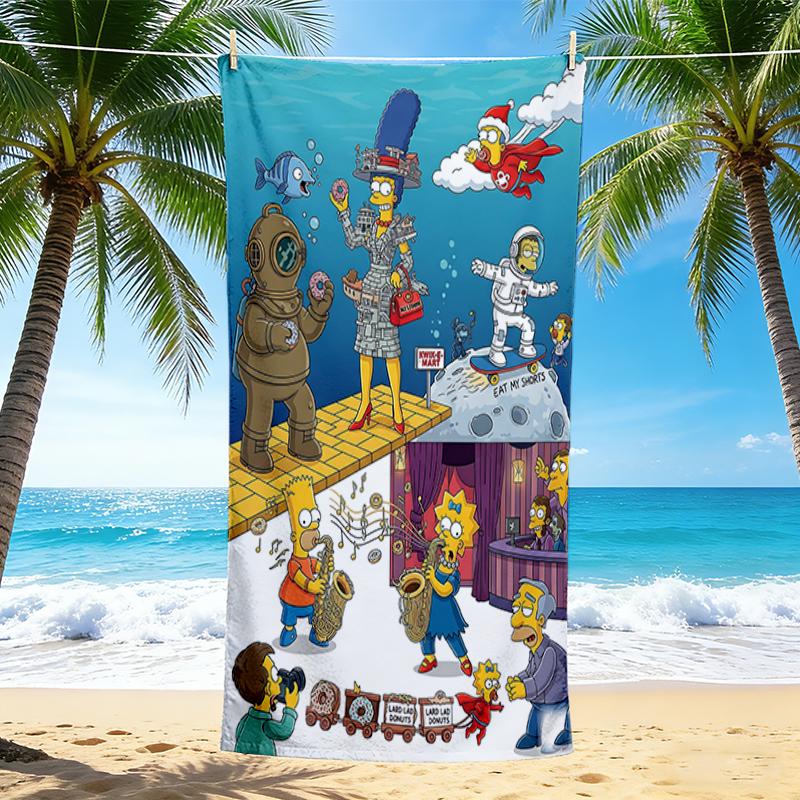 1Pc Simpsons Underwater Concert Beach Towel, Quick Dry, Multi-Use for Beach Pool Gym Yoga Home Travel, Christmas, Halloween, Xmas Gift S841