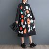 New Loose Large Size Printing Splicing Casual Simple Sweet Long-sleeved Dresses