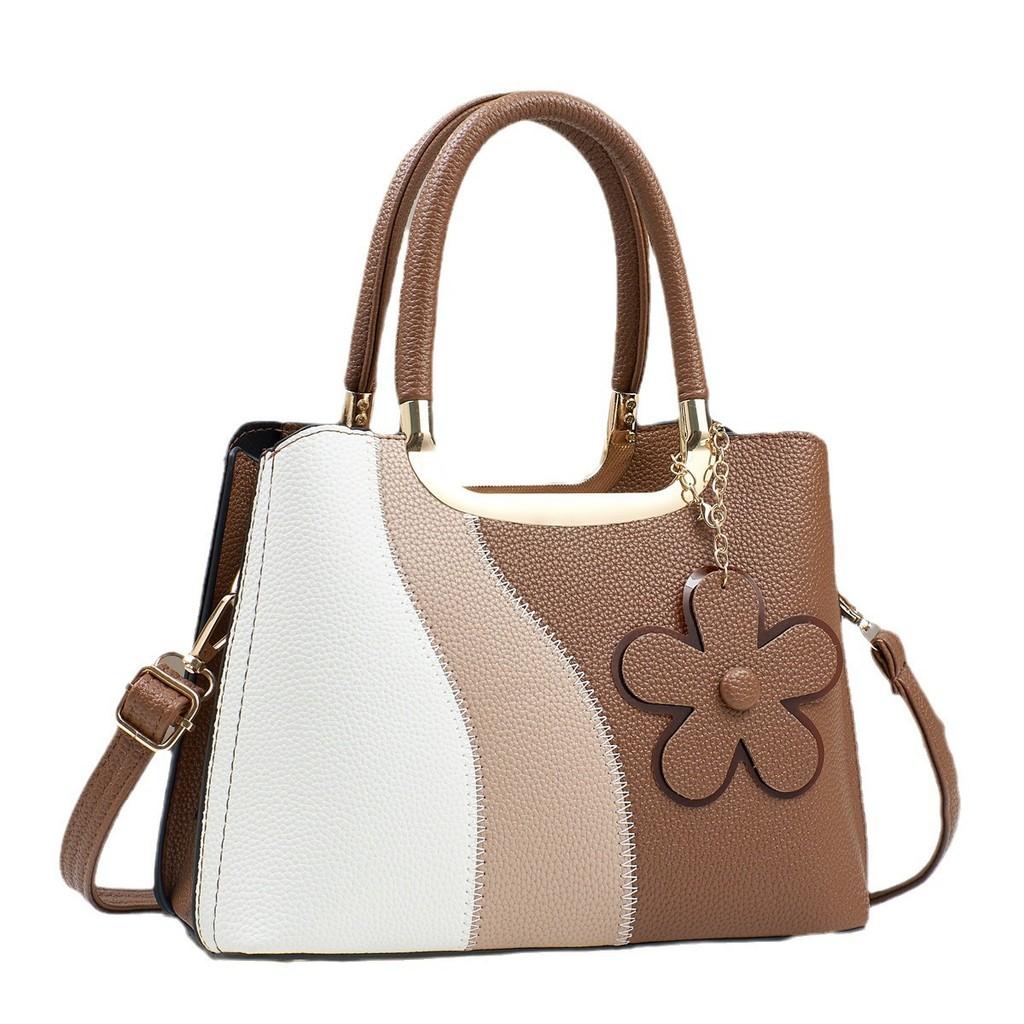 Pu Geometric Color Block Bag With Zipper Pockets For Daily Use